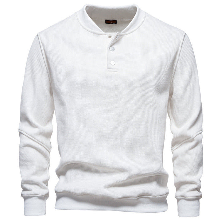 Men's Waffle Texture Henley Pullover with Short Snap Button Closure and Ribbed Cuffs