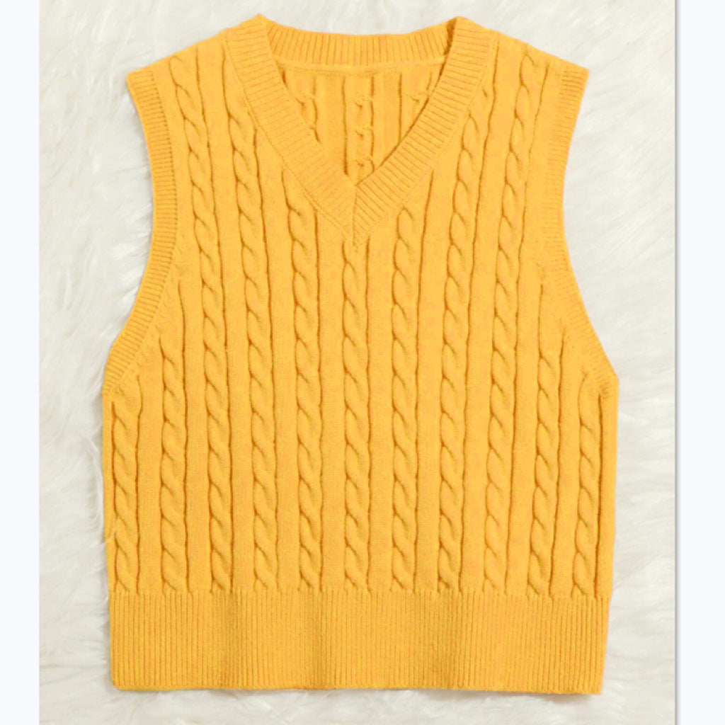 Women's Knit Vest with V-Neck and Cable Pattern