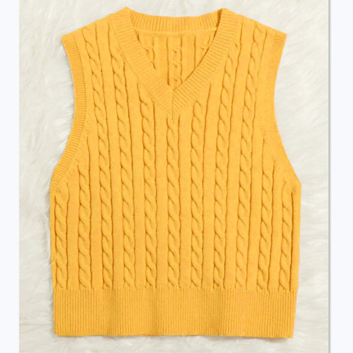 Women's Knit Vest with V-Neck and Cable Pattern