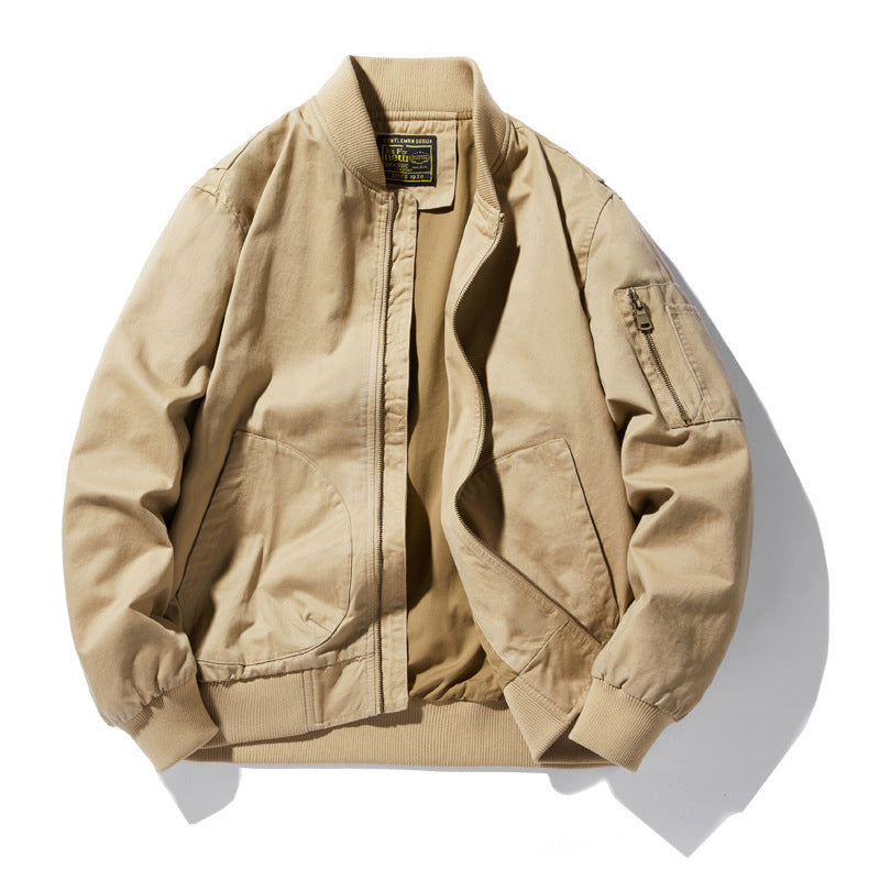 Men's Cotton Canvas Bomber Jacket with Arm Pocket, Ribbed Cuffs and Light Thermal Lining