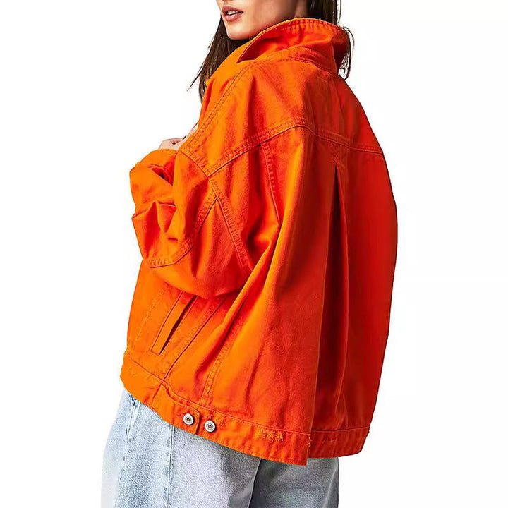 Women's Casual Denim Jacket in Oversized Style with Decorative Fringes