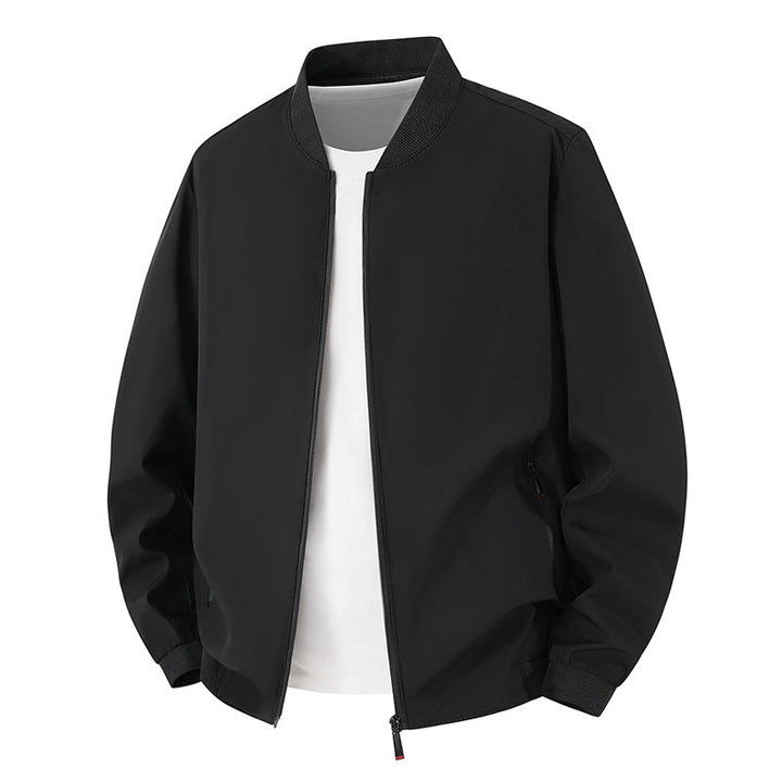Men's Lightweight Minimalistic Bomber Jacket with Stand-up Collar, Water-repellent Outer Shell and Zipper Pockets
