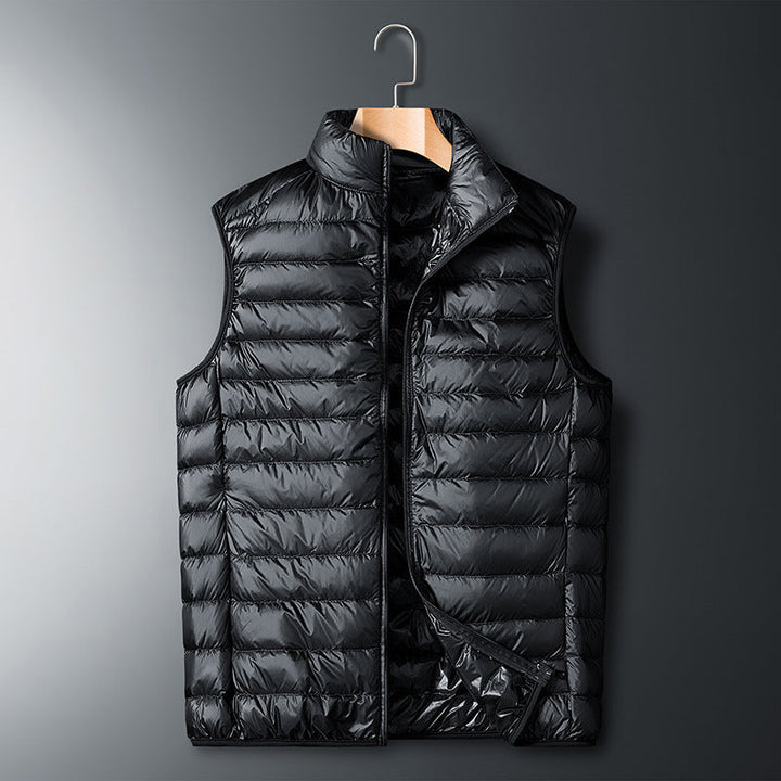 Men's Ultralight Quilted Thermal Vest with Stand-up Collar and Windproof Outer Shell