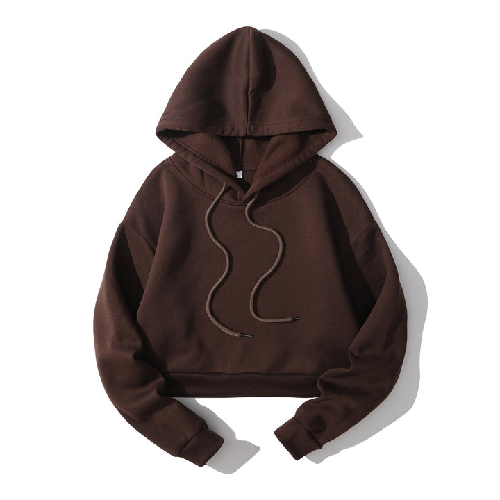 Women's Cropped Hoodie with Soft Fleece Interior and Elastic Ribbed Hem