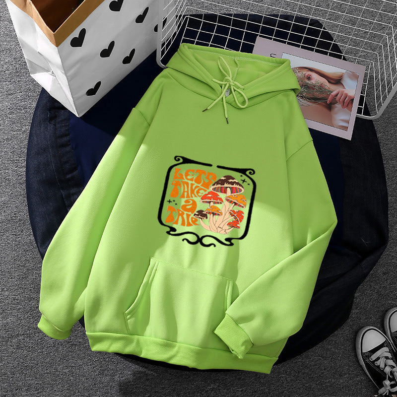 Women Light Oversized Hoodie with Heart EKG Motif, Long Cords and Elastic Cuff