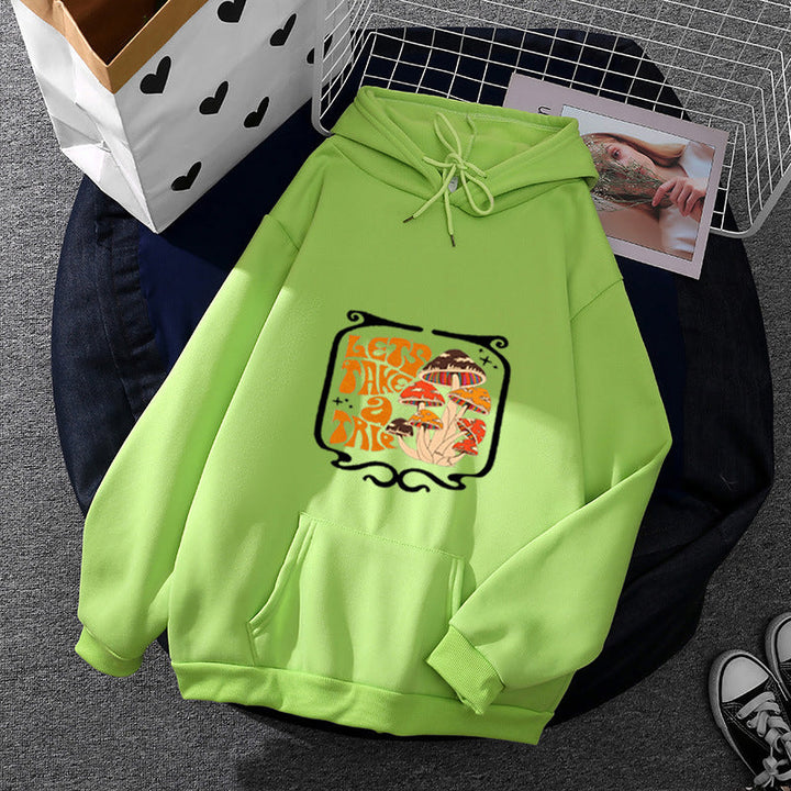 Women Light Oversized Hoodie with Heart EKG Motif, Long Cords and Elastic Cuff