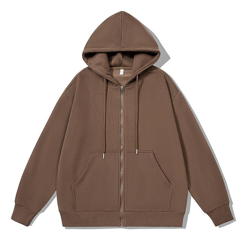Unisex Casual Hoodie Jacket with Sturdy Metal Zipper Double-layered Hood and Deep Kangaroo Pockets