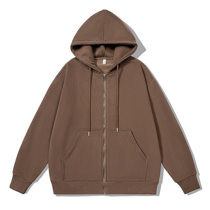 Unisex Casual Hoodie Jacket with Sturdy Metal Zipper Double-layered Hood and Deep Kangaroo Pockets