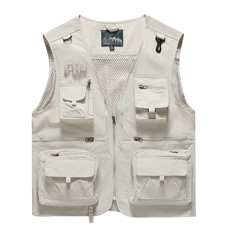 Men's Multifunctional Outdoor Utility Vest with Numerous Zip Pockets, D-ring and Carabiner