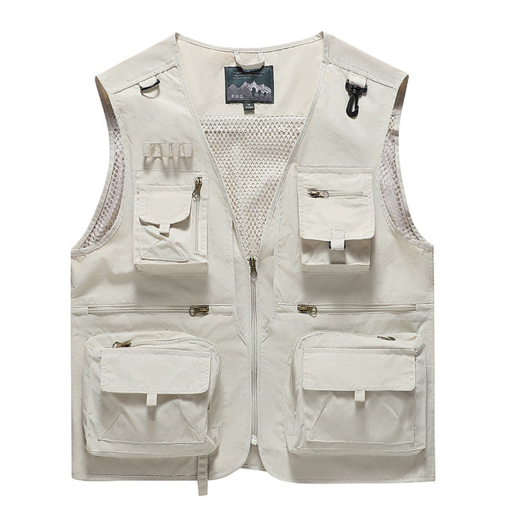 Men's Multifunctional Outdoor Utility Vest with Numerous Zip Pockets, D-ring and Carabiner