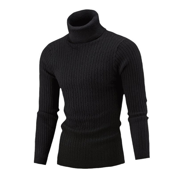 Men's Ribbed Turtleneck Sweater with Cable Knit Pattern and Form-fitting Slim-fit Silhouette