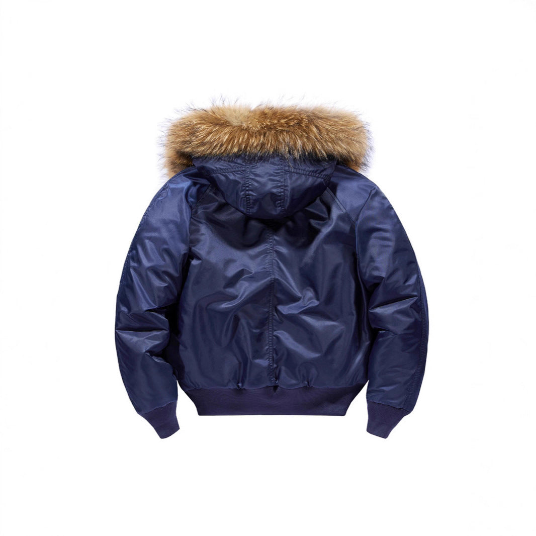 Men's Padded Bomber Parka with Faux Fur Hood and Teddy Lining
