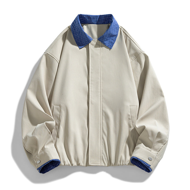 Women's Fashion Blouson Jacket with Check Collar