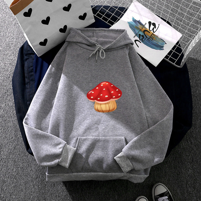 Women Light Oversized Hoodie with Heart EKG Motif, Long Cords and Elastic Cuff