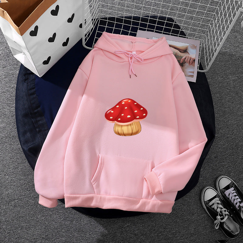 Women Light Oversized Hoodie with Heart EKG Motif, Long Cords and Elastic Cuff