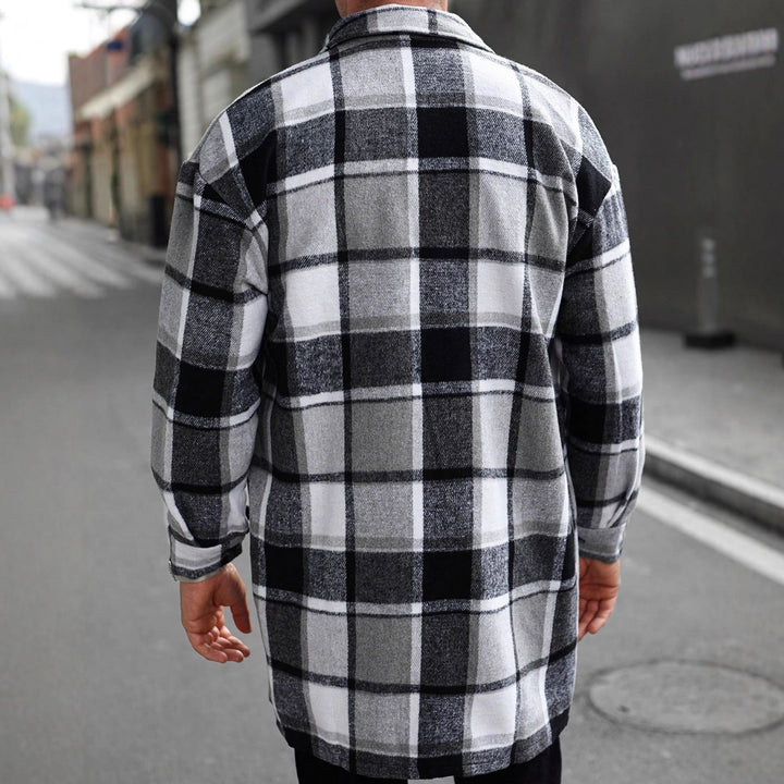 Men's Checked Longline Overshirt with Patch Chest Pockets and Button Placket