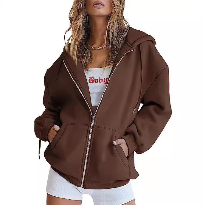Women Oversized Hoodie Jacket with Full Zip and Kangaroo Pockets