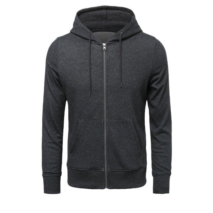Men's Narrow-cut Zip Hoodie with Metal Zipper, Double-layer Hood and Kangaroo Pocket