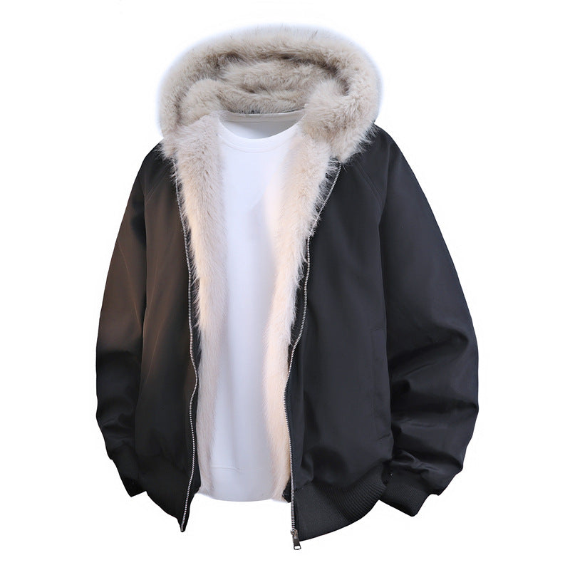 Men's Padded Bomber Jacket with Faux Fur Hood & Thermal Lining