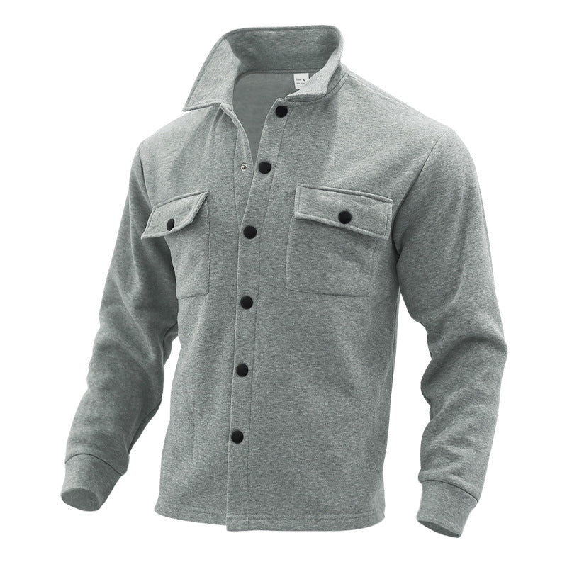 Men's Fleece Shirt Jacket with Two Chest Pockets and Stylish Stand-Up Collar