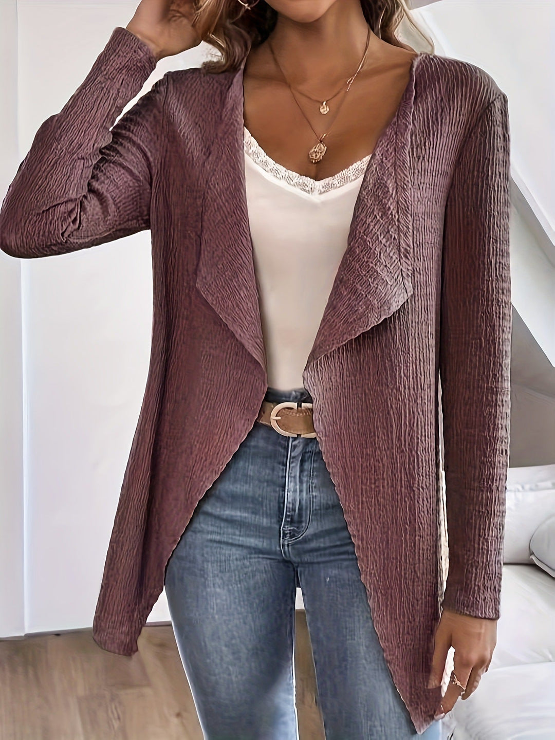 Women's Waterfall Blazer made of Crinkle Structure, Lightweight and Open