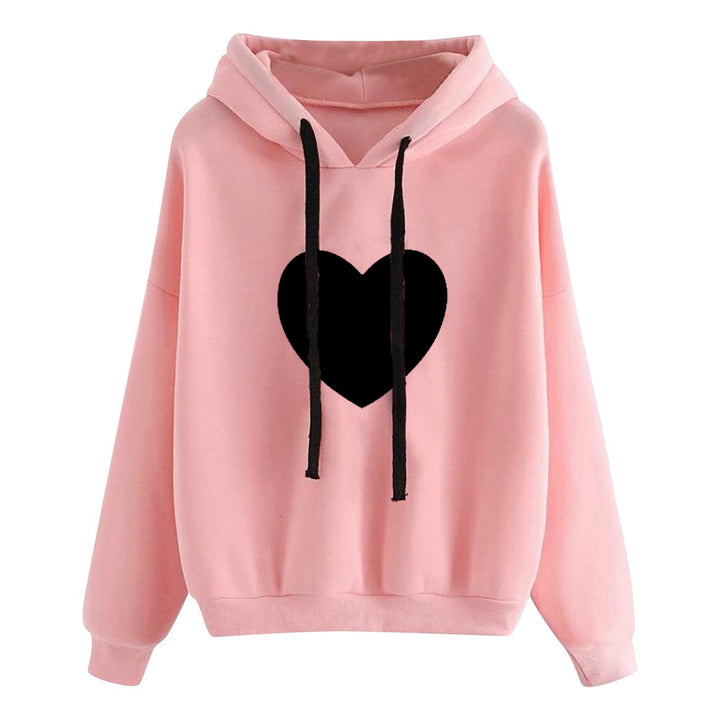 Women Light Oversized Hoodie with Heart EKG Motif, Long Cords and Elastic Cuff