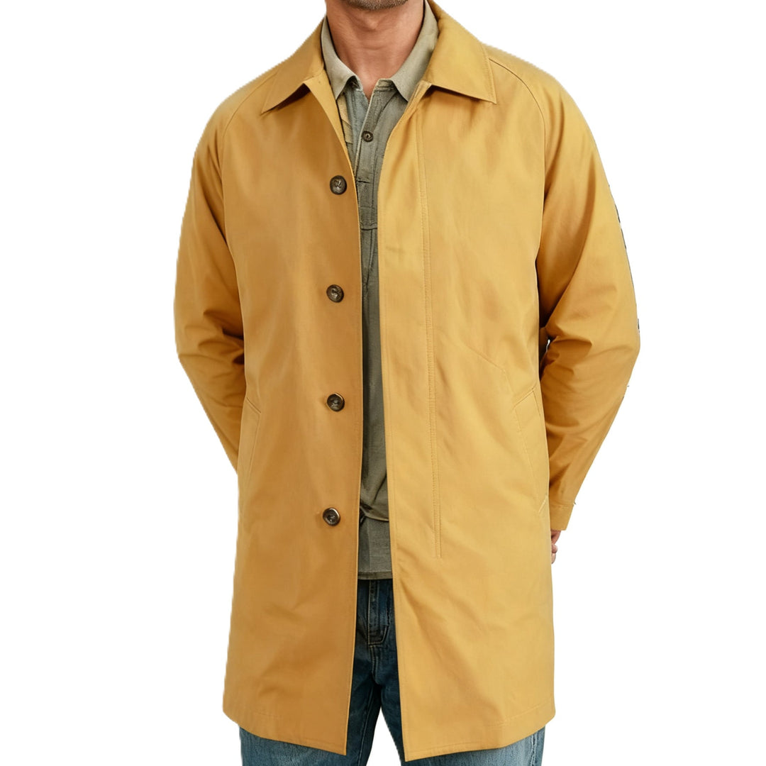 Men's Mid-length Car Coat with Lapel Collar and Concealed Button Placket