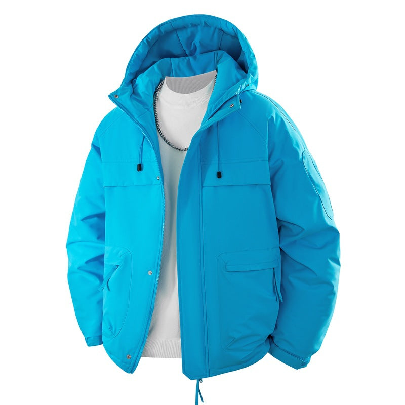 Men's Padded Hooded Parka with High Stand-up Collar Solution, Adjustable Drawstring and Multifunctional Outer Pockets