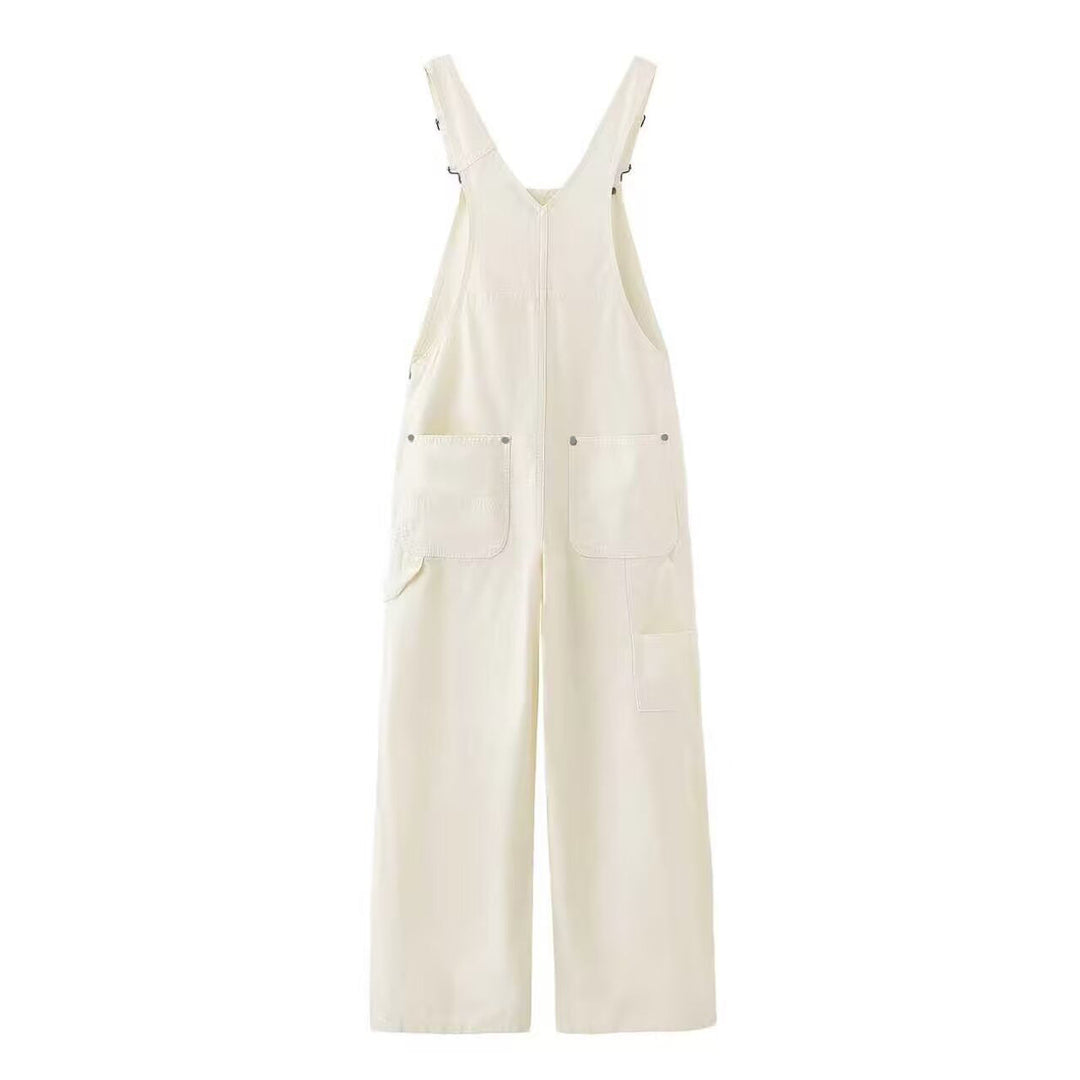 Women's Denim Overalls with Adjustable Straps and Pockets