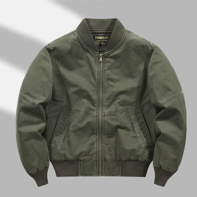 Men's Military-inspired Canvas Utility Bomber Jacket with Reinforced Elbow Panels and Angled Welt Pockets