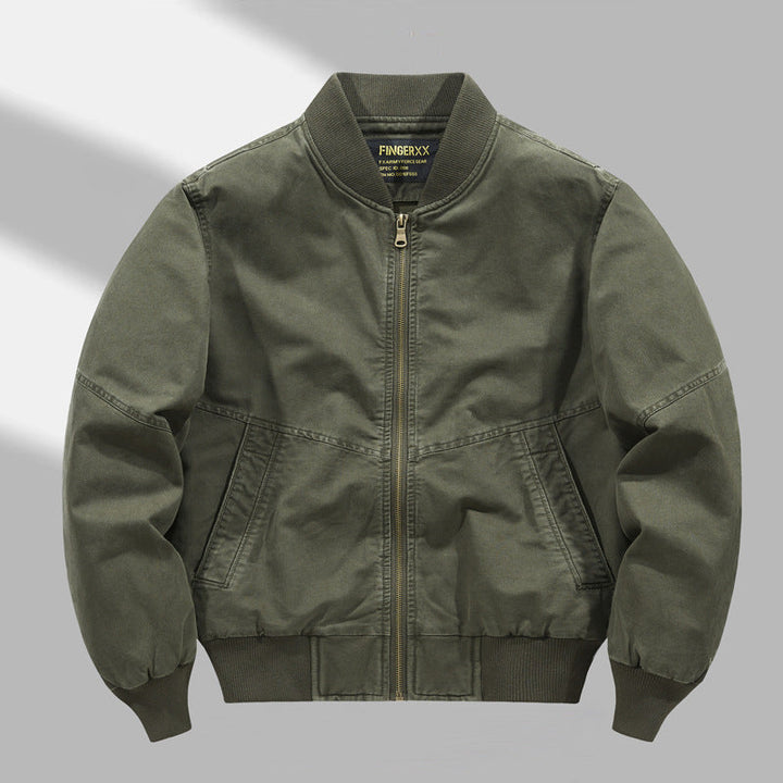 Men's Military-inspired Canvas Utility Bomber Jacket with Reinforced Elbow Panels and Angled Welt Pockets
