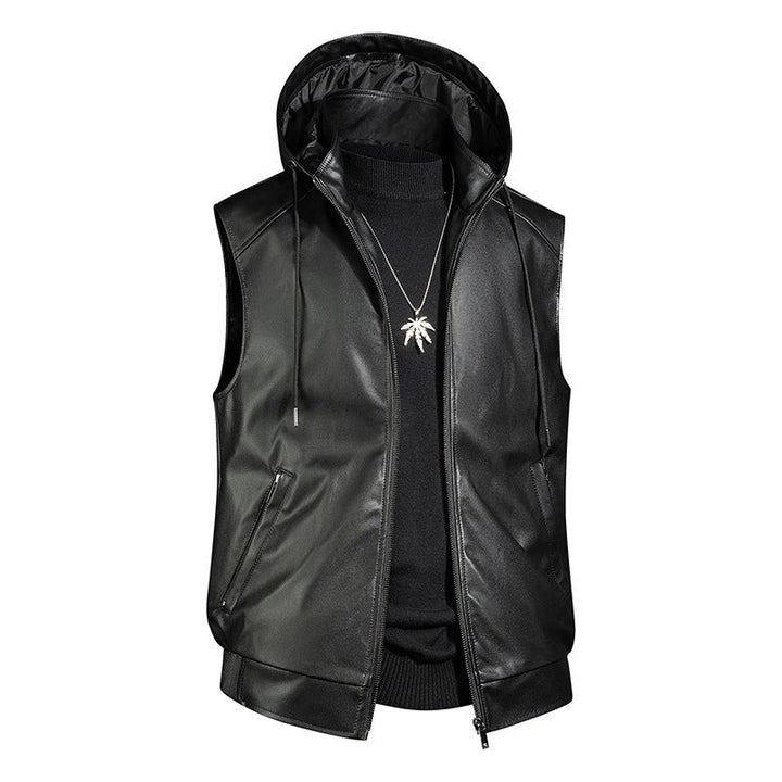 Men's Fashion Faux Leather Hooded Vest
