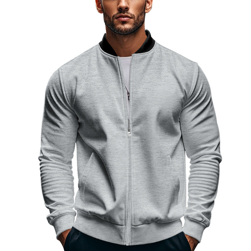 Men's Bomber in Modern Minimal Style with Stand-up Collar, Elastic Hem and Functional Seam Pockets