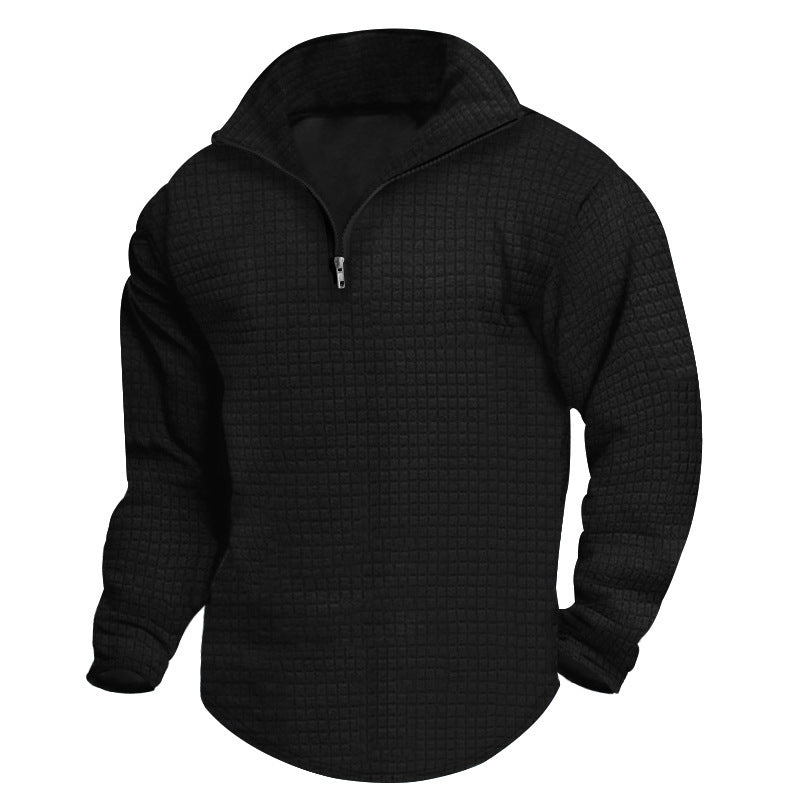 Men's Padded Thermal Half-zip with Waffle Texture, Brushed Lining, and Rounded Hem