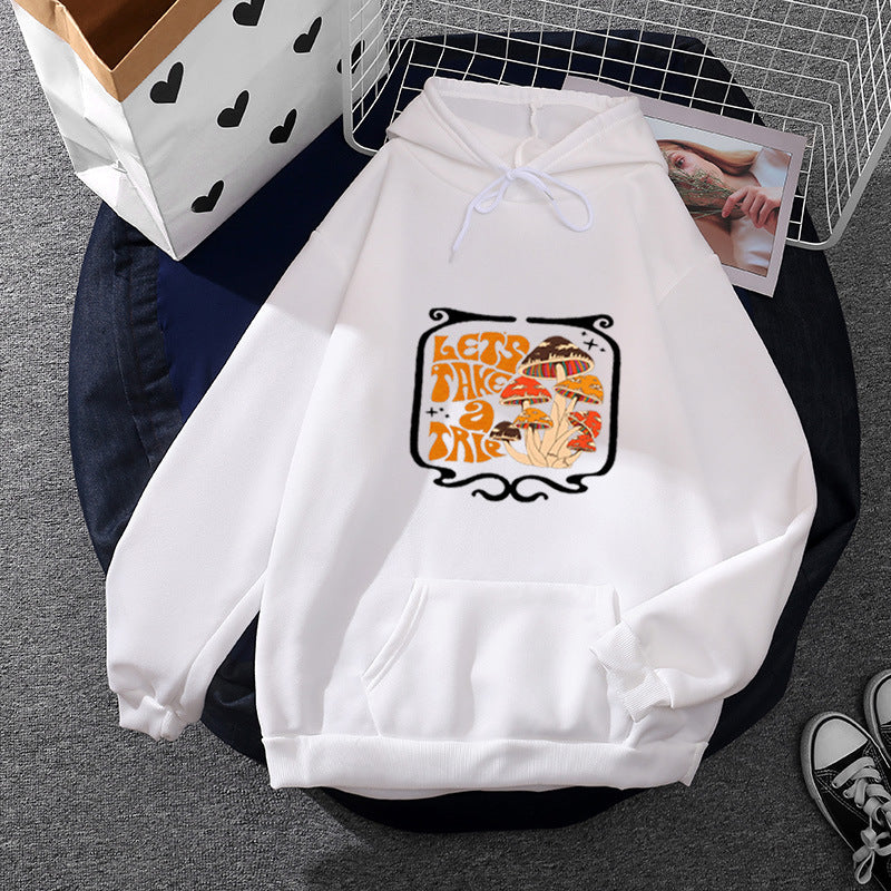 Women Light Oversized Hoodie with Heart EKG Motif, Long Cords and Elastic Cuff