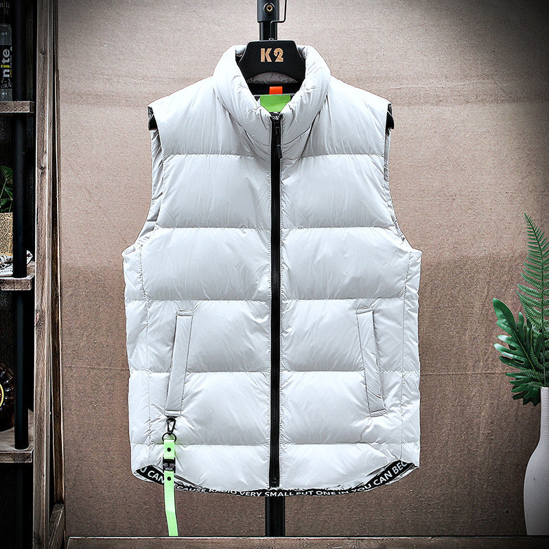 Men's Padded Quilted Vest with High Stand-up Collar and Drawstring Hem