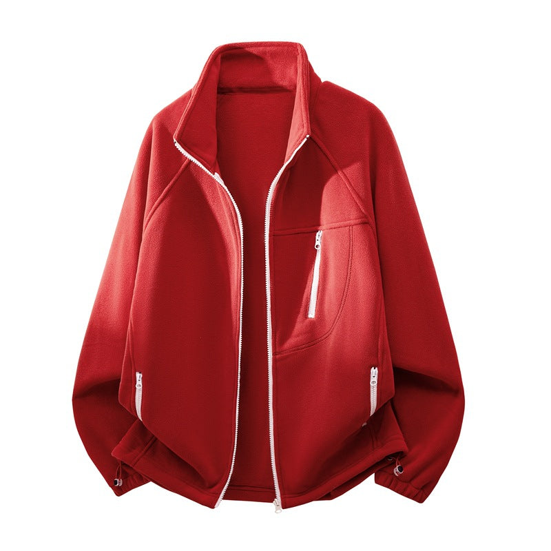 Unisex Functional Microfleece Performance Jacket with Stand-up Collar, Chest Zipper and Ergonomic Raglan Sleeves