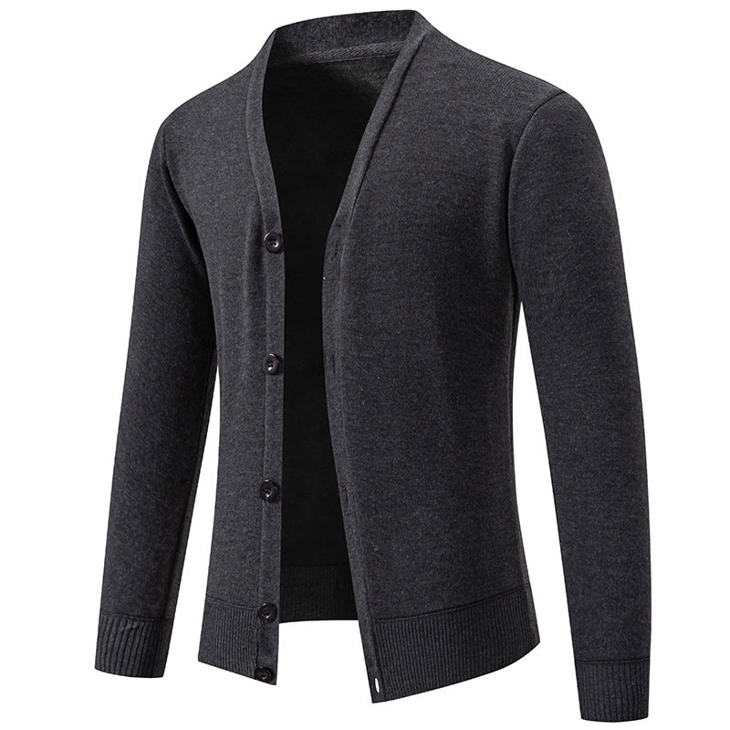 Men's Lightweight Fine Knit Cardigan with V-neck, Concealed Button Placket and Elastic Ribbed Cuffs