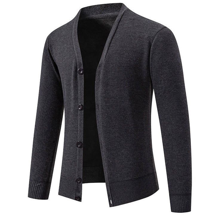 Men's Lightweight Fine Knit Cardigan with V-neck, Concealed Button Placket and Elastic Ribbed Cuffs