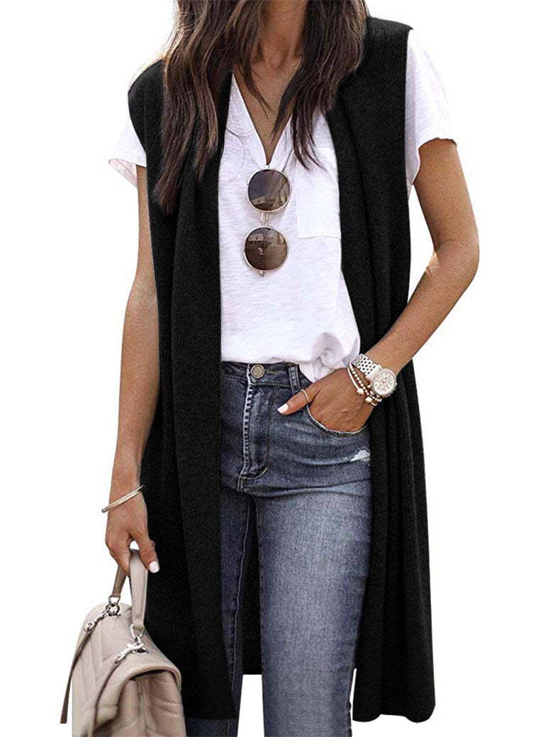 Women's Knit Vest in a Casual Oversized Design with Open Fronts and Short Sleeve Length