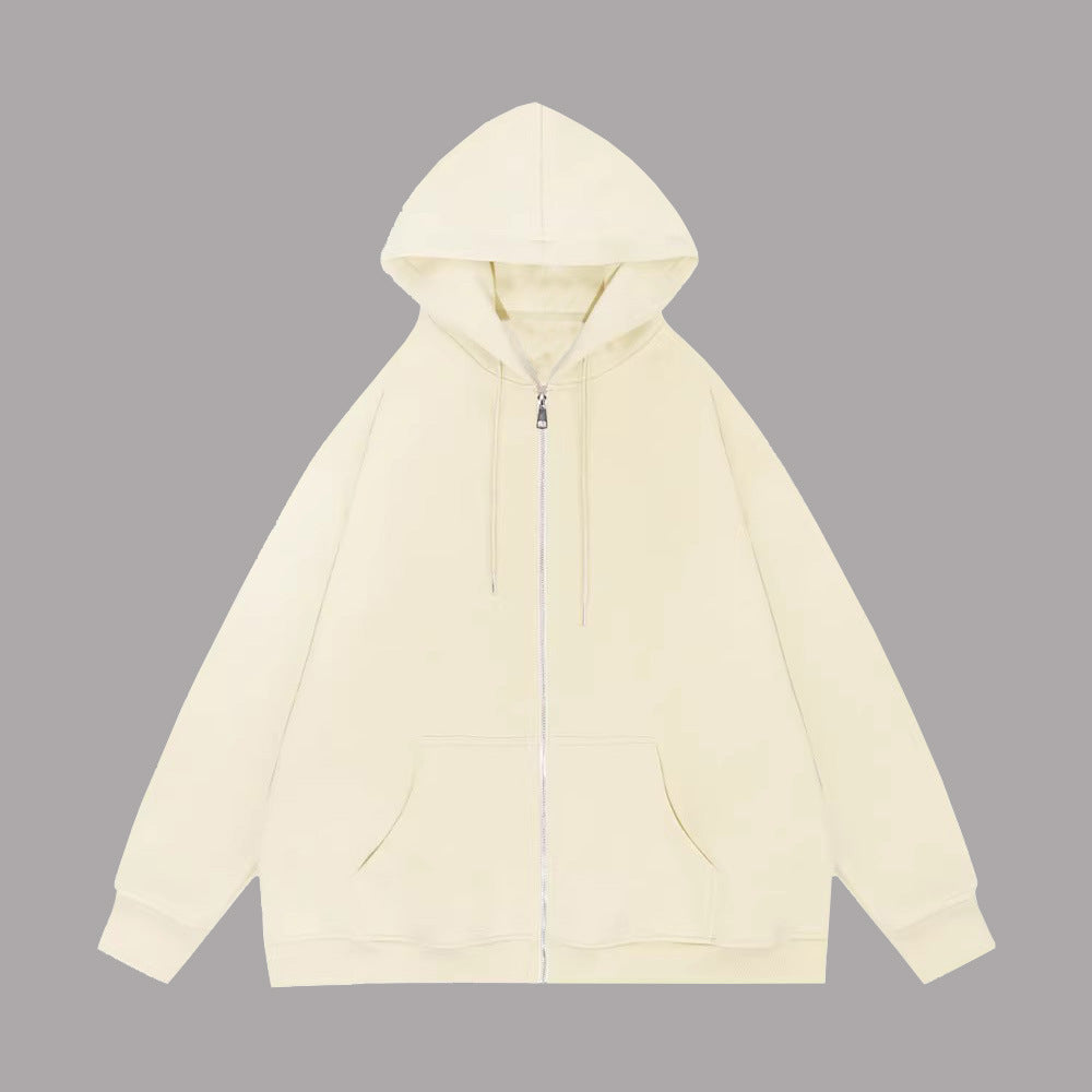 Unisex Casual Hoodie Jacket with Sturdy Metal Zipper Double-layered Hood and Deep Kangaroo Pockets