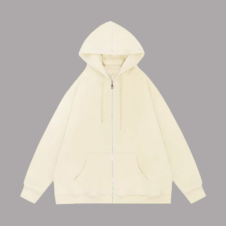 Unisex Casual Hoodie Jacket with Sturdy Metal Zipper Double-layered Hood and Deep Kangaroo Pockets
