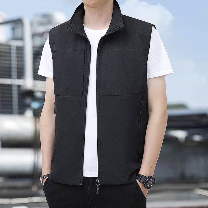 Men's Nano Lightweight Windproof Outdoor Vest with Stand-up Collar and Concealed Zip Pockets