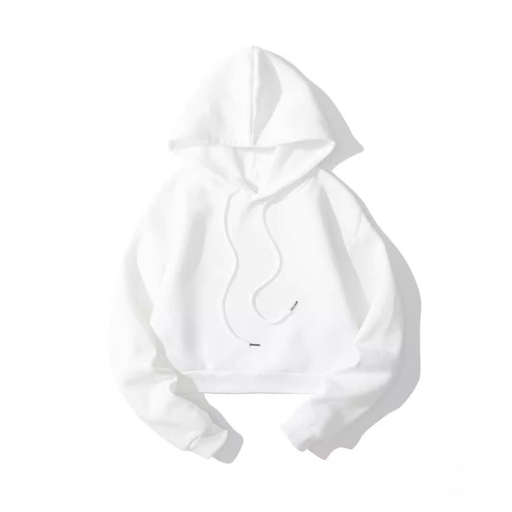 Women's Cropped Hoodie with Soft Fleece Interior and Elastic Ribbed Hem