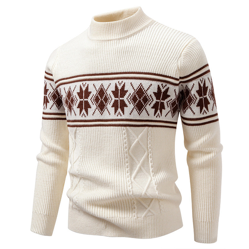 Men's Norwegian Pattern Turtleneck Sweater made of Fine Knit with Cable Pattern Details