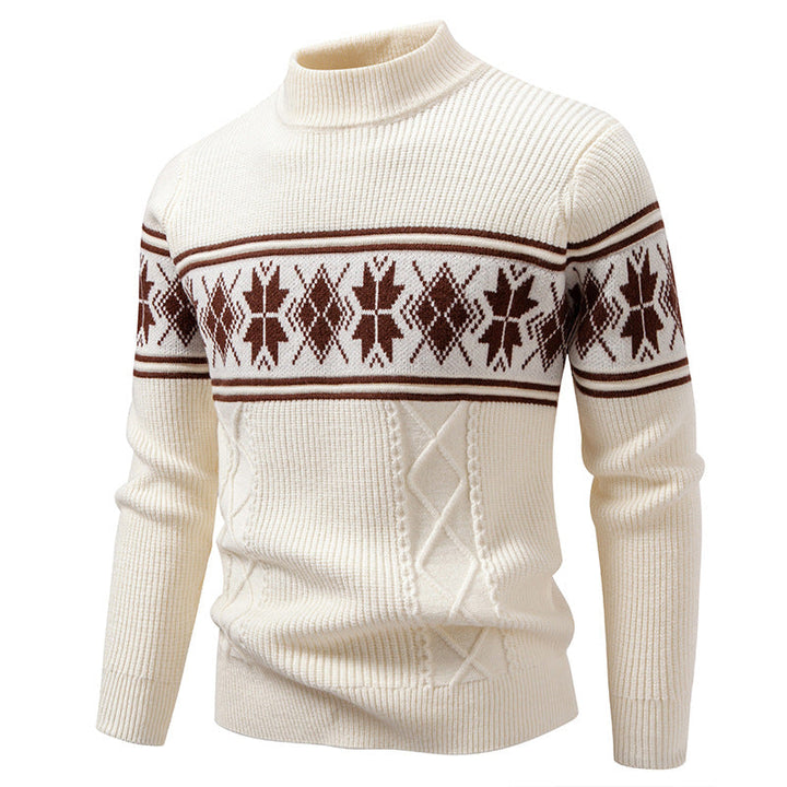 Men's Norwegian Pattern Turtleneck Sweater made of Fine Knit with Cable Pattern Details