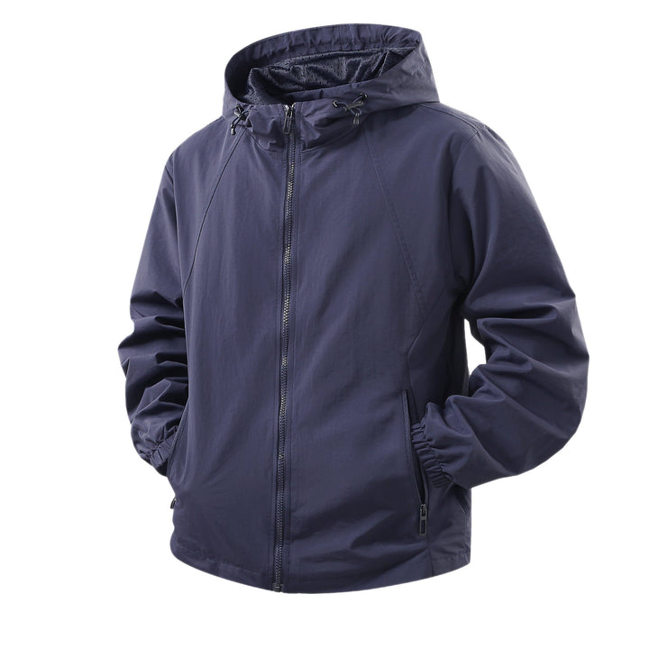 Men's Lightweight Breathable Hooded Windbreaker with Mesh Lining and Zipper Pockets