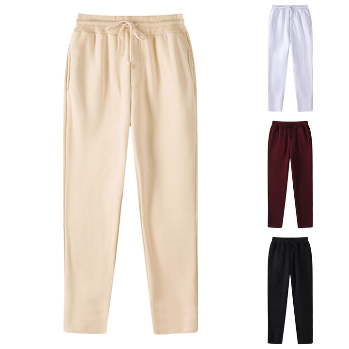 Men's Straight-cut Sweatpants made of Mottled Cotton Blend with Elastic Waistband, Drawstring, and Side Pockets