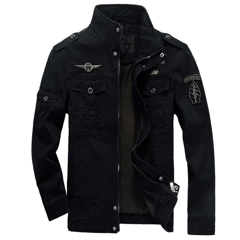 Men's Canvas Field Jacket in Military Utility Style with Shoulder Epaulettes and Multi Pockets