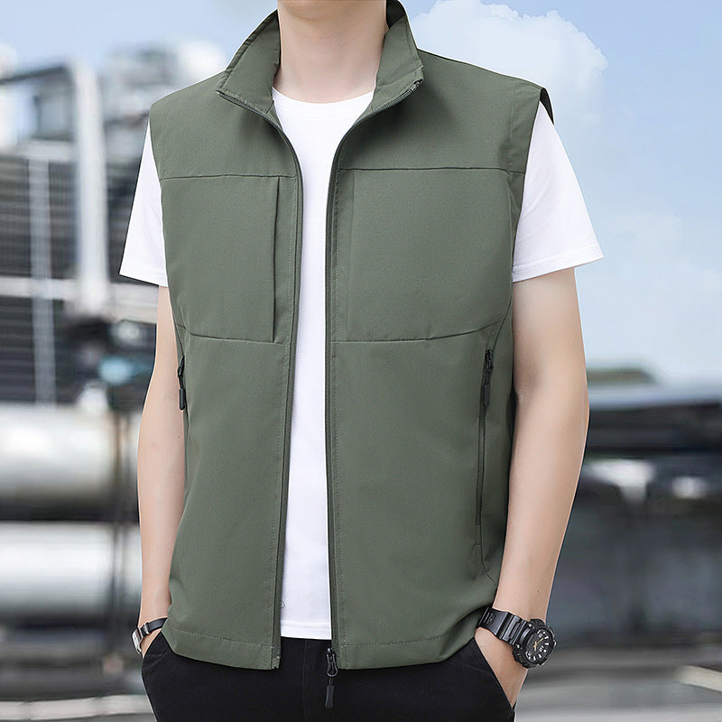 Men's Nano Lightweight Windproof Outdoor Vest with Stand-up Collar and Concealed Zip Pockets